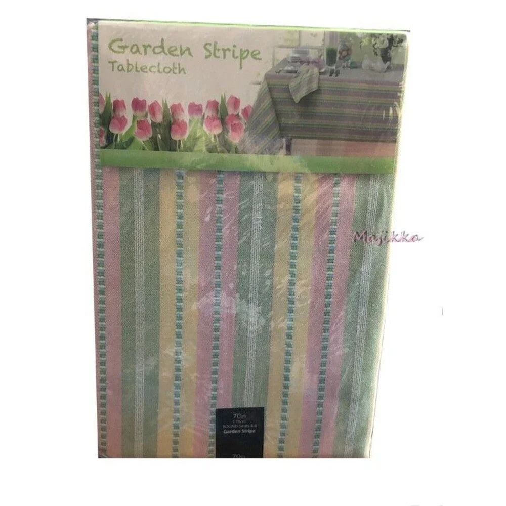 Colordrift Easter Spring Tablecloth 60x102 Garden Stripe Yellow Pink Green